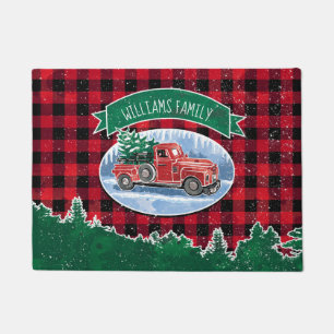 Paillasson Noël Rouge Vintage Camion Buffalo Plaid Ajouter No