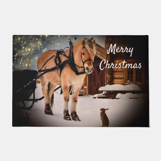 Paillasson Noël stellaire nuit ferme cheval lapin neige (Devant)