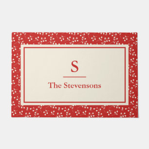 Paillasson Noël vintage de Monogramme Botanique Rouge et Blan