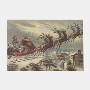 Paillasson Noël vintage, Père Noël victorien à Sleigh