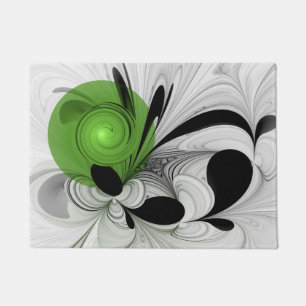 Paillasson Noir Abstrait et blanc avec art fractal vert