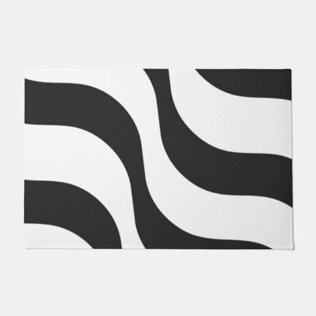 Paillasson noir + blanc zèbre rayure motif moderne (Devant)