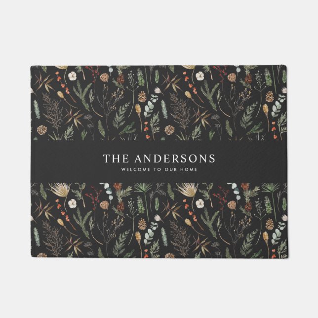 Paillasson noir moderne botanique élégant contemporain (Devant)