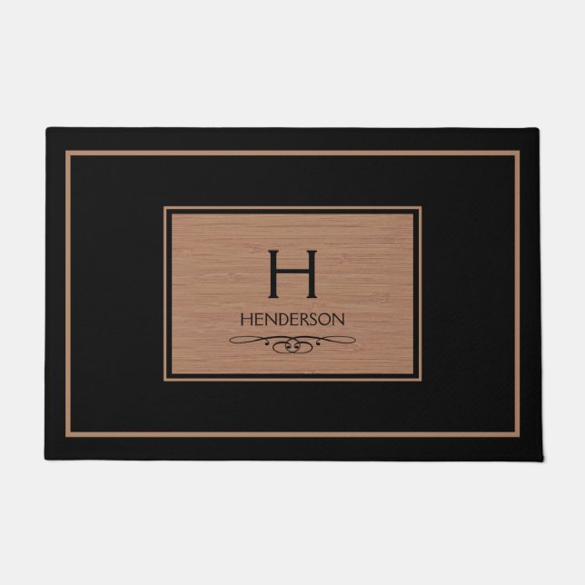 Paillasson Noir Moderne Monogramme Famille Porte Mat (Devant)