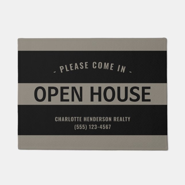 Paillasson Noir moderne Taupe Immobilier Open House Doormat (Devant)