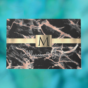 Paillasson Noir & Rose Gold Marble Box Noms et Monogramme