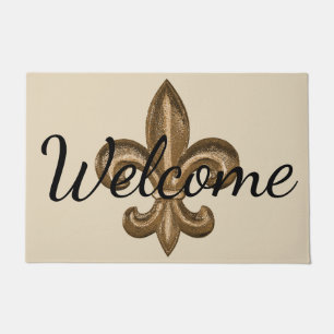 Paillasson Nola Gold Fleur de Lis Welcome