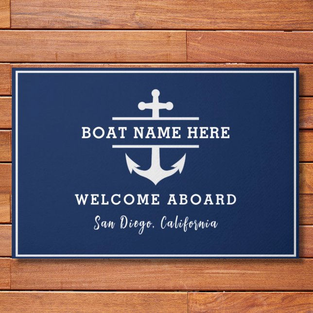 Paillasson Nom de bateau nautique personnalisé Bienvenue à bo (Créateur téléchargé)