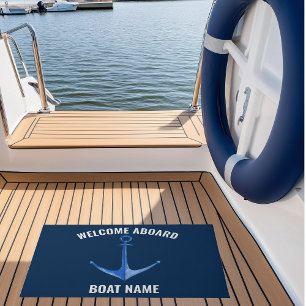 Paillasson Nom de bateau rustique Anchor Blue 