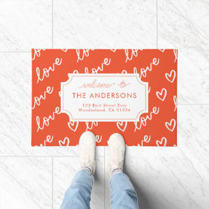 Paillasson Nom de famille Amour en rouge Adresse