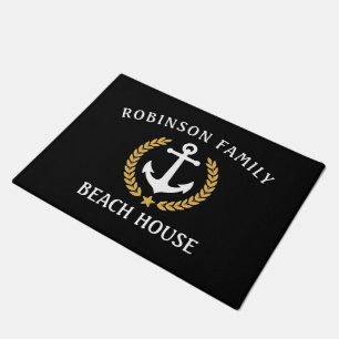 Paillasson Nom de famille Beach House Ancre Gold Laurel Star