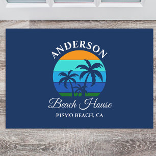 Paillasson Nom de famille Beach House Sun Palm Trees Blue