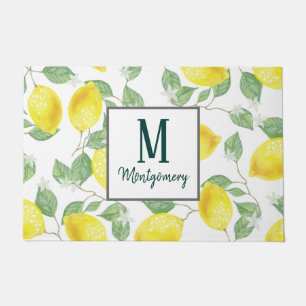 Paillasson Nom de famille chic de citrons d'aquarelle de pays