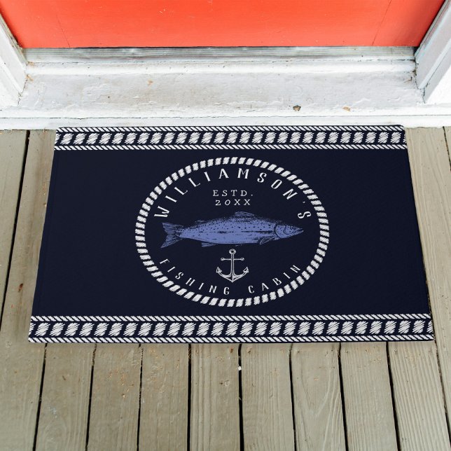 Paillasson Nom de famille du Cabine de pêche Marine bleu Rust (Créateur téléchargé)