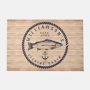 Paillasson Nom de famille du Cabine de pêche Wood Navy bleu R