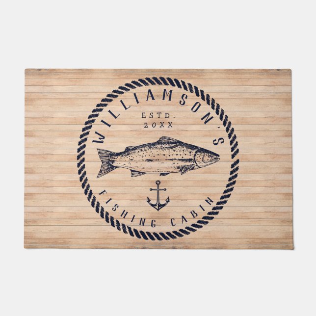 Paillasson Nom de famille du Cabine de pêche Wood Navy bleu R (Devant)