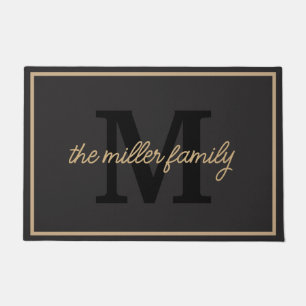 Paillasson Nom de famille et monogramme noir et bronze classi