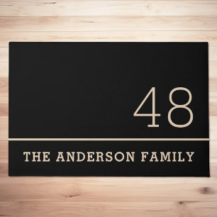Paillasson Nom de famille numéro de maison noir neutre