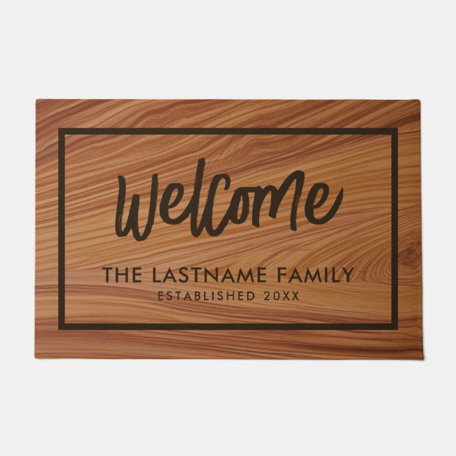 Paillasson Nom de famille - Rustic Modern Wood Print (Devant)