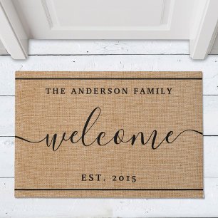 Paillasson Nom de famille rustique moderne Monogramme Bienven