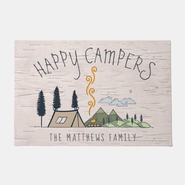 Paillasson Nom de famille Welcome Mat | Happy Campers (Devant)