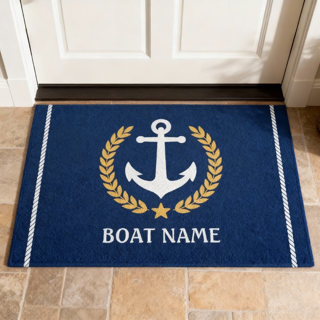 Paillasson Nom du bateau à thème nautique Ancre Gold Laurel M (Créateur téléchargé)