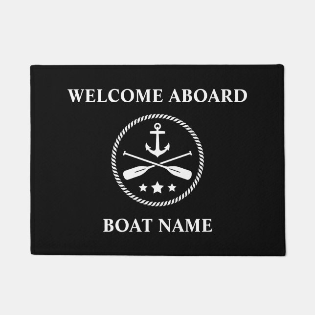 Paillasson Nom du bateau Ancre nautique avec aviron Bienvenue (Devant)