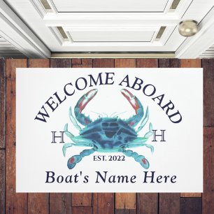 Paillasson Nom du bateau nautique Crabe Turquoise Bienvenue M