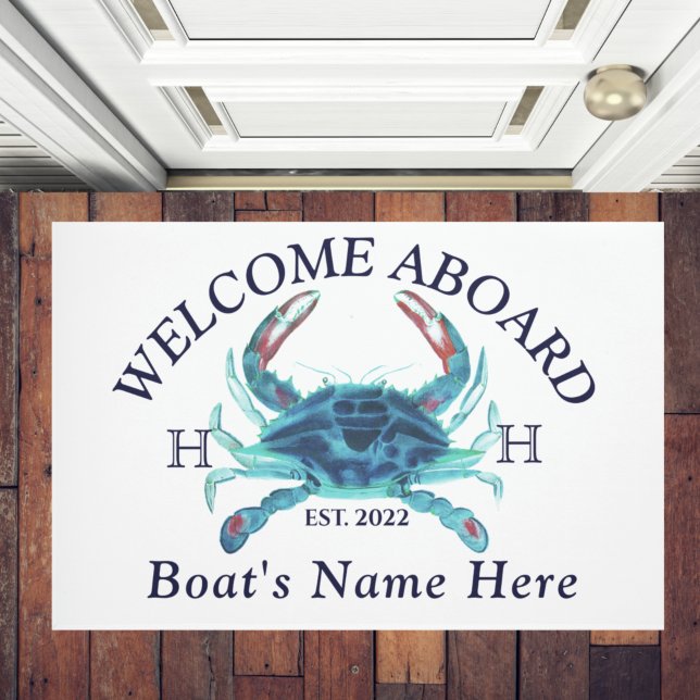 Paillasson Nom du bateau nautique Crabe Turquoise Bienvenue M (Créateur téléchargé)
