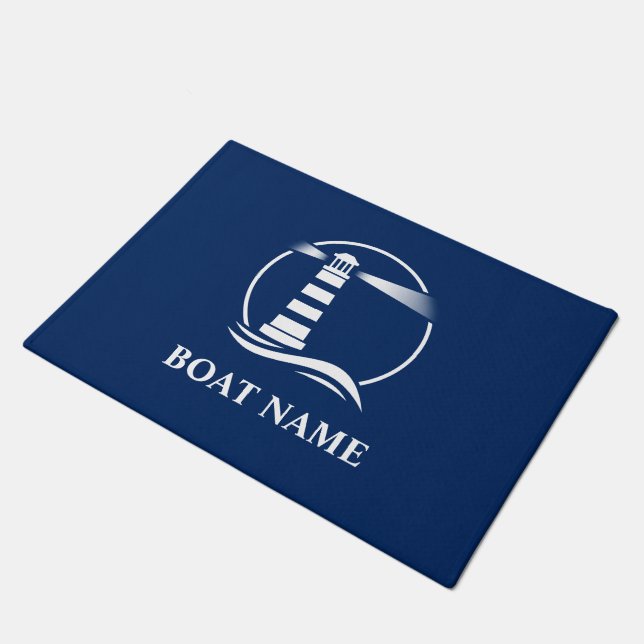 Paillasson Nom du bateau Phare nautique classique Marine Bleu (Incliné)