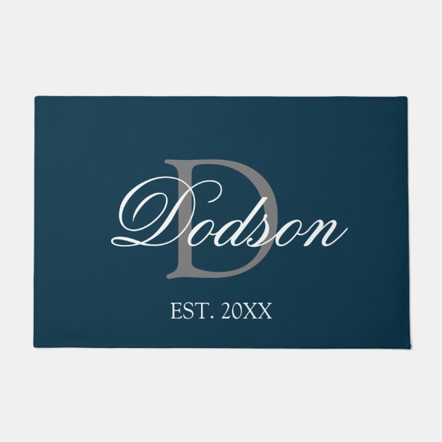 Paillasson Nom du monogramme en bleu blanc de la marine (Devant)