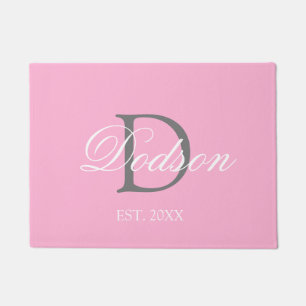 Paillasson Nom du monogramme moderne Blush Pink Script