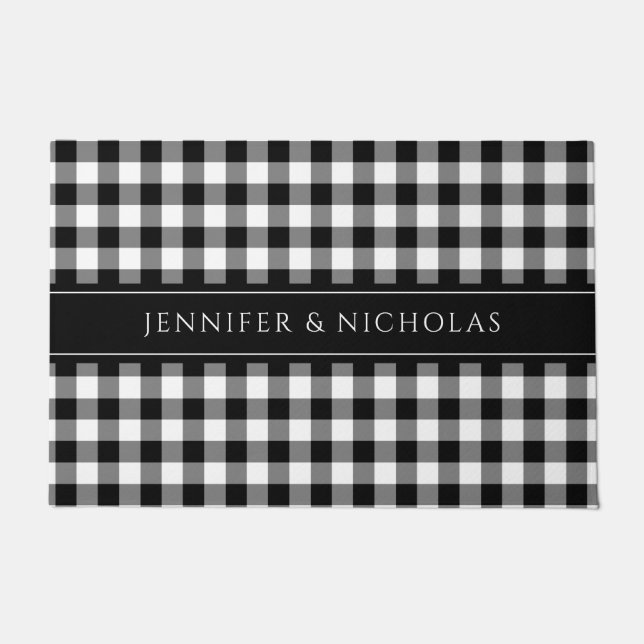 Paillasson Nom En vichy Plaid Rustique Noir Et Blanc (Devant)