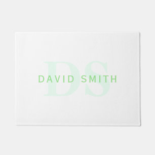Paillasson Nom et monogramme modernes   Vert et blanc