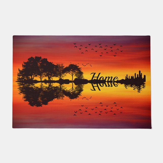 Paillasson Nom guitariste orange moderne Aquarelle (Devant)