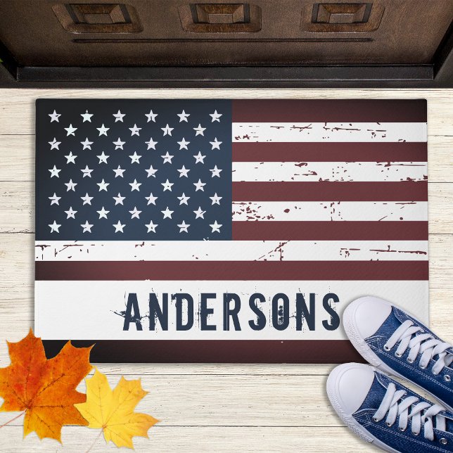Paillasson Nom patriotique personnalisé USA American Flag (Créateur téléchargé)