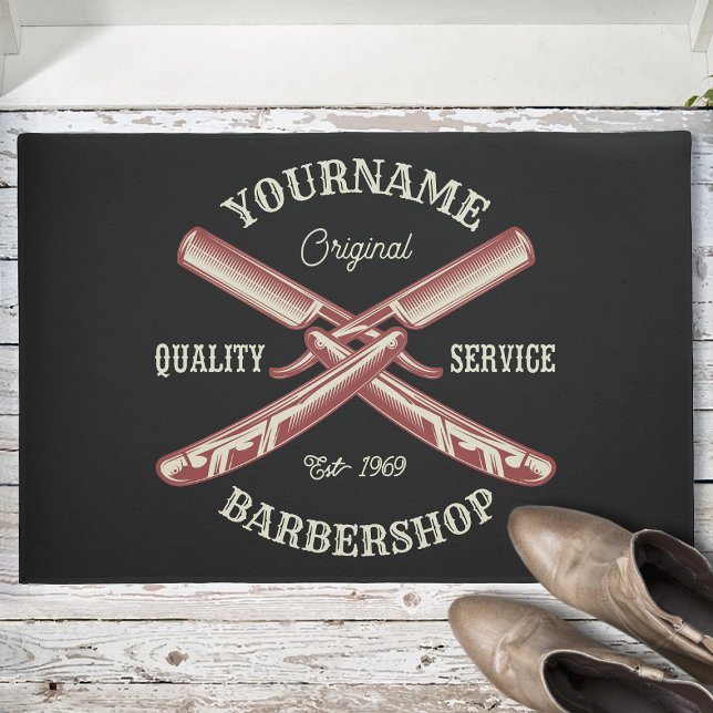 Paillasson NOM PERSONNALISÉ Barber Droit Razor Barbershop (Créateur téléchargé)