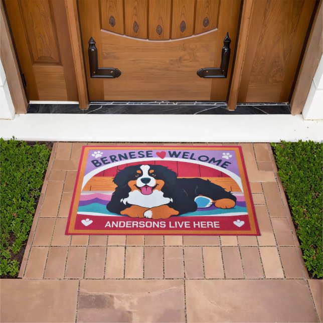 Paillasson Nom personnalisé Bernese Mountain Dog Bienvenue (De plein air)