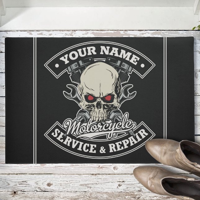 Paillasson Nom personnalisé Biker Mécanique Skull Motorcycle  (Créateur téléchargé)