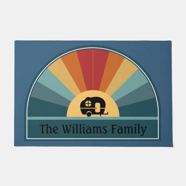 Paillasson Nom personnalisé Camping Retro Sunrise dans les to (Devant)