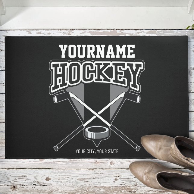 Paillasson NOM Personnalisé Joueur de hockey Stick Puck Team (Créateur téléchargé)