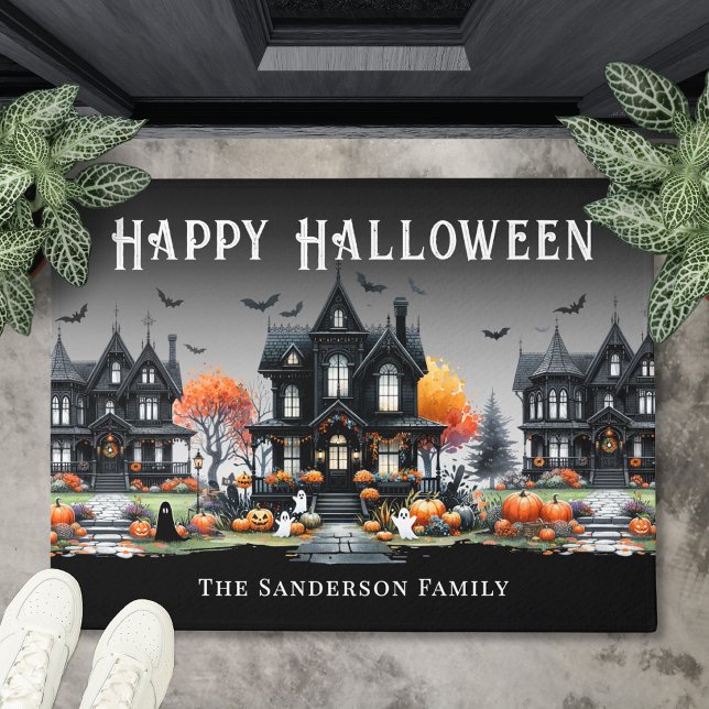 Paillasson Nom personnalisé Joyeux Halloween (Personalized Name Happy Halloween Doormat)