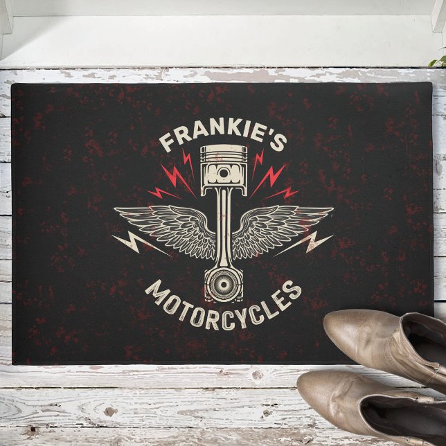 Paillasson Nom personnalisé Motorcycle Piston Wings Biker Gar (Créateur téléchargé)