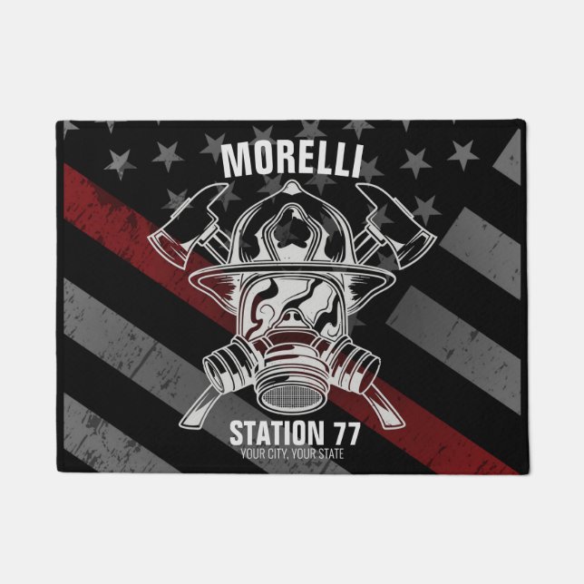 Paillasson Nom personnalisé Pompier Station du service d'ince (Devant)