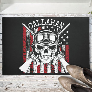Paillasson NOM personnalisé Soldat Crâne Double Armes USA Dra