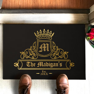 Paillasson Nom victorien or Monogram Black Entry Door Mat