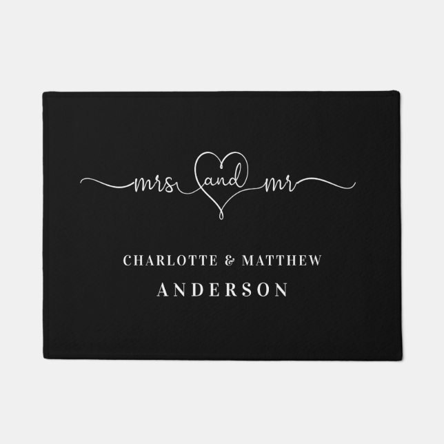 Paillasson Noms blancs noirs mrs élégants nouveaux mariés (Devant)