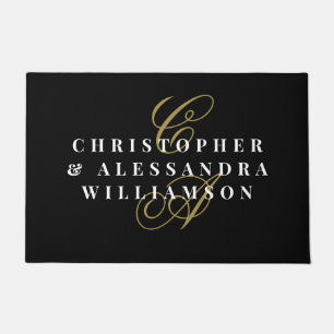 Paillasson Noms de couple à monogramme noir or blanc minimali