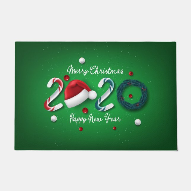 Paillasson Nouvel An 2020 Et Mat De Porte De Noël (Devant)