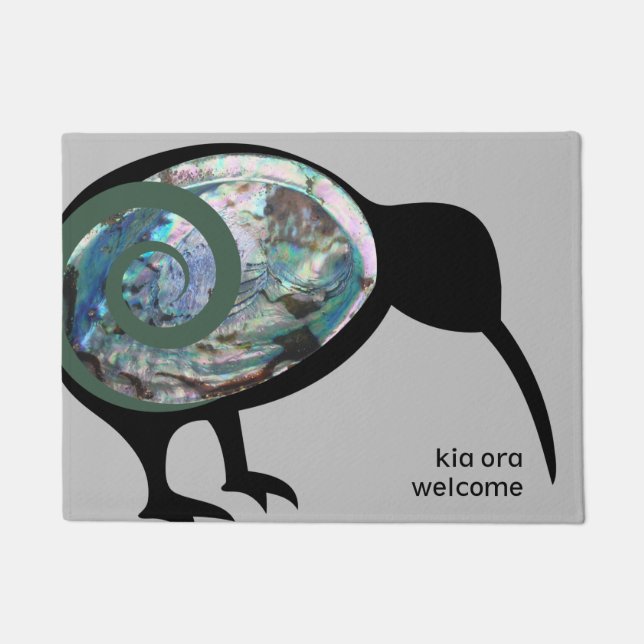 PAILLASSON NOUVELLE-ZÉLANDE KIWI NOIR PAUA FERN KORU KIA ORA  (Devant)